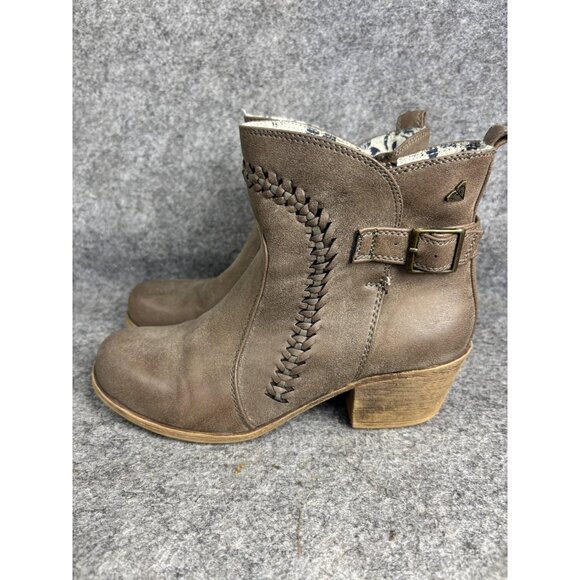 Roxy Boots Womens Size 7.5 Taupe Brown Ankle Braided Side Zip Buckle - Picture 1 of 8
